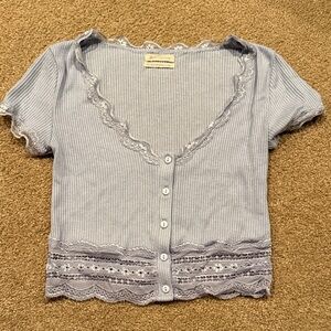Women's Lace Trim Ribbed Top